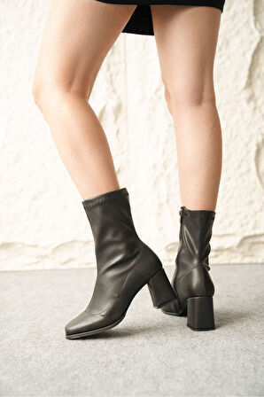 Kadın Piolin Streç Topuklu Bot - siyah-deri