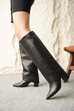 Kadın Wanda Tak Çıkar Çizme - siyah-deri