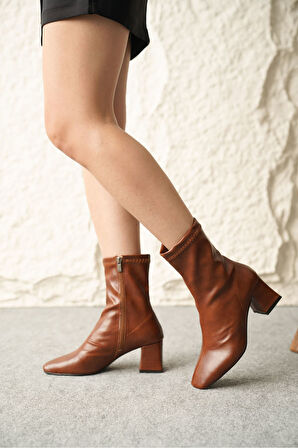 Kadın Guzzi Streç Kısa  Bot - Taba-Deri