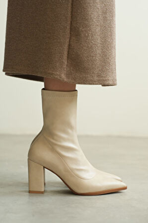 Kadın Enjoy Kalın Topuklu Streç Bot - Ten Deri