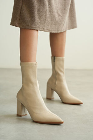 Kadın Enjoy Kalın Topuklu Streç Bot - Ten Deri