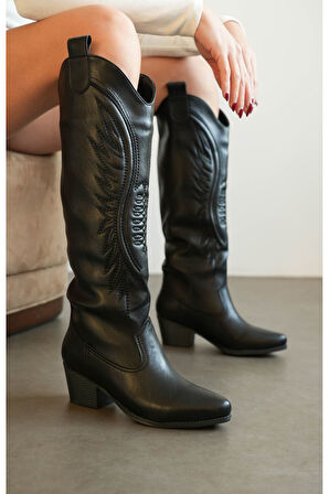 Kadın Umke Kovboy Çizme - siyah-deri