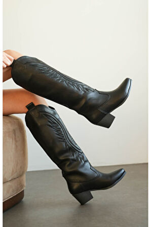 Kadın Umke Kovboy Çizme - siyah-deri