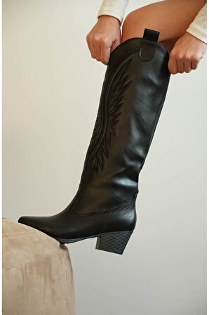 Kadın Umke Kovboy Çizme - siyah-deri