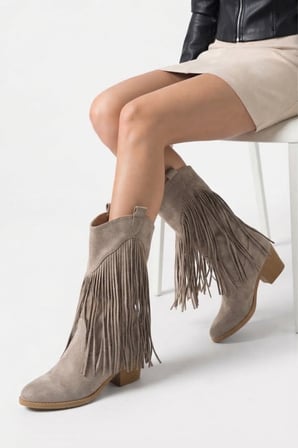 Kadın Sliver Kovboy Püsküllü  Çizme - Vizon