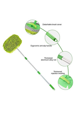 Mikrofiber Çok Fonksiyonlu Teleskopik Sopalı Oto Araba Yıkama Temizleme Fırçası Mopu