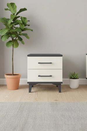 Silva Komodin 2 Çekmeceli 44x30x48 Antrasit-Aytaşı | Dekoratif ve Fonksiyonel - Yatak Odası - Sehpa - Mini Dolap - Salon - Antre