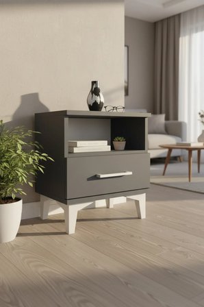 Silva Antrasit Komodin: 1 Çekmeceli, 1 Raflı, Şık ve Fonksiyonel 44x30x48 - Mini Dolap