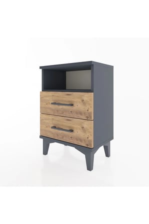 Silva Antrasit Çam Tek Raflı 2 Çekmeceli Komodin 44x30x64 cm - Yatak Odası - Antre - Salon - Mini Dolap - Sehpa