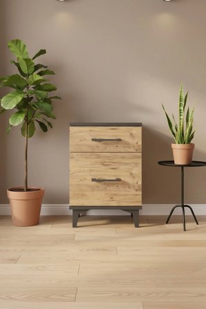 Silva Komodin 2 Çekmeceli Antrasit-Çam 44x30x64 cm | Şık ve Fonksiyonel - Mini Dolap - Yatak Odası - Salon