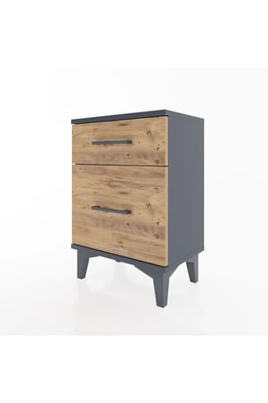 Silva Komodin 2 Çekmeceli Antrasit-Çam 44x30x64 cm | Şık ve Fonksiyonel - Mini Dolap - Yatak Odası - Salon