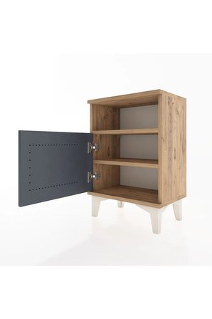 Silva Komodin 2 Raflı, Tek Kapaklı, 44x30x64 cm, Çam-Antrasit - Yatak Odası - Salon - Antre - Sehpa - Mini Dolap