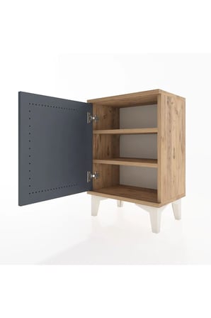 Silva Komodin 2 Raflı Tek Kapaklı 44x30x64 Çam-Antrasit | Modern Depolama Çözümü - Mini Dolap - Sehpa - Yatak Odası - Antre