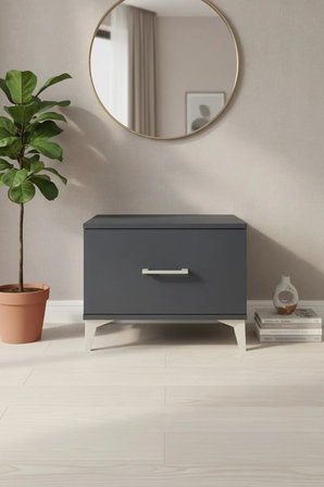 Silva Tek Çekmeceli Antrasit Komodin 60x30x48 cm - Şık ve Fonksiyonel - Mini Dolap - Antre