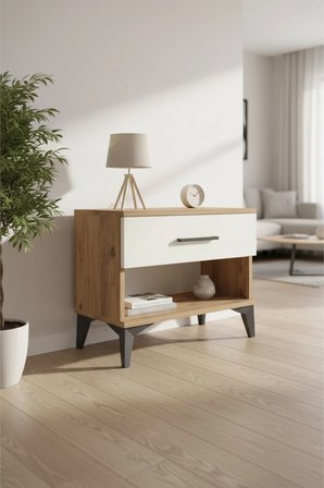 Silva Komodin 60x30x48 Tek Çekmeceli - Atlas Çam & Aytaşı Rengi - Mini Dolap - Sehpa - Salon - Antre