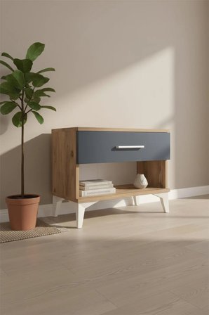 Silva Komodin Tek Çekmeceli 60x30x48 Çam-Antrasit - Modern ve Fonksiyonel - Yatak Odası - Balkon - Sehpa - Antre - Mini Dolap