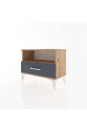 Silva Komodin: 1 Çekmeceli, 1 Raflı, 60x30x48 cm, Çam-Antrasit - Mini Dolap - Sehpa - Balkon - Antre - Yatak Odası