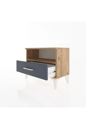 Silva Komodin: 1 Çekmeceli, 1 Raflı, 60x30x48 cm, Çam-Antrasit - Mini Dolap - Sehpa - Balkon - Antre - Yatak Odası