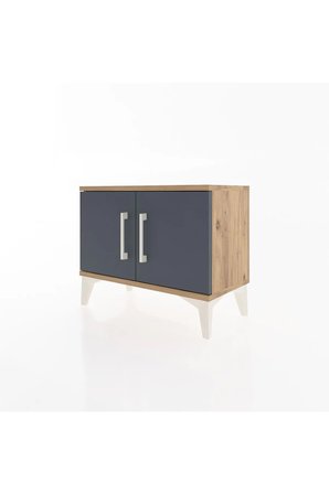 Silva Komodin 2 Kapaklı Raflı 60x30x48 Çam-Antrasit | Modern Depolama - Mini Dolap - Antre - Sehpa - Salon - Yatak Odası