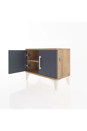 Silva Komodin 2 Kapaklı Raflı 60x30x48 Çam-Antrasit | Modern Depolama - Mini Dolap - Antre - Sehpa - Salon - Yatak Odası