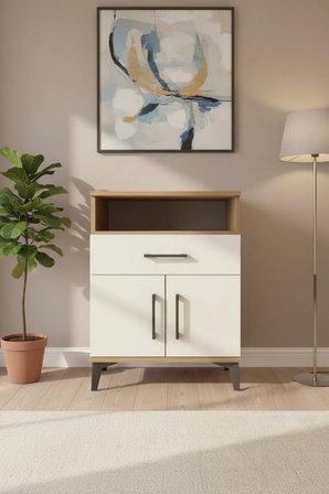 Silva Komodin 2 Raflı 1 Çekmeceli 2 Kapaklı Çam-Aytaşı 60x30x80cm - Mini Dolap - Sehpa - Salon - Yatak Odası - Antre - Büfe - Balkon