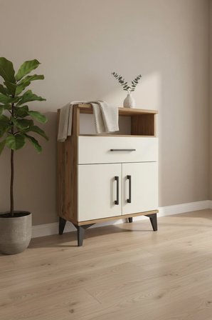 Silva Komodin 2 Raflı 1 Çekmeceli 2 Kapaklı Çam-Aytaşı 60x30x80cm - Mini Dolap - Sehpa - Salon - Yatak Odası - Antre - Büfe - Balkon