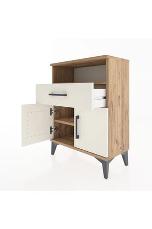 Silva Komodin 2 Raflı 1 Çekmeceli 2 Kapaklı Çam-Aytaşı 60x30x80cm - Mini Dolap - Sehpa - Salon - Yatak Odası - Antre - Büfe - Balkon