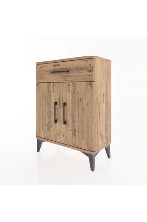 Silva Atlas Çam Komodin: 1 Çekmeceli, 2 Kapaklı, 1 Raflı (60x30x80 cm) - Mini Dolap - Antre - Salon - Yatak Odası