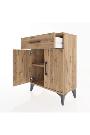 Silva Atlas Çam Komodin: 1 Çekmeceli, 2 Kapaklı, 1 Raflı (60x30x80 cm) - Mini Dolap - Antre - Salon - Yatak Odası