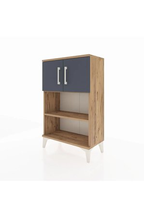 Silva Komodin 2 Raflı 2 Kapaklı Çam Antrasit 60x30x96 cm - Modern Tasarım - Mini Dolap - Kitaplık - Sehpa - Antre - Salon - Yatak Odası