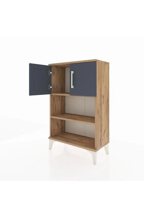 Silva Komodin 2 Raflı 2 Kapaklı Çam Antrasit 60x30x96 cm - Modern Tasarım - Mini Dolap - Kitaplık - Sehpa - Antre - Salon - Yatak Odası