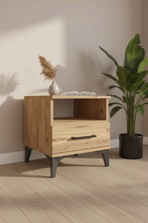 Luna Komodin: 1 Çekmeceli, 1 Raflı, 44x44x48 cm Atlas Çam - Mini Dolap - Sehpa - Antre - Salon - Yatak Odası