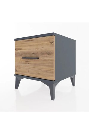 Luna Komodin: Antrasit & Çam 1 Çekmeceli - 44x44x48cm - Fonksiyonel Dekorasyon - Yatak Odası - Mini Dolap - Sehpa - Salon - Antre