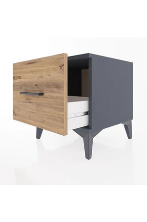 Luna Komodin: Antrasit & Çam 1 Çekmeceli - 44x44x48cm - Fonksiyonel Dekorasyon - Yatak Odası - Mini Dolap - Sehpa - Salon - Antre