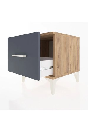 Luna Komodin: Tek Çekmeceli, Atlas Çam & Antrasit Detaylı 44x44x48 - Mini Dolap - Salon - Antre - Sehpa