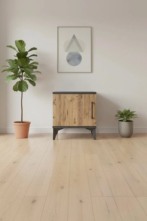 Luna Komodin Tek Kapaklı Antrasit-Çam 44x44x48 cm - Şık ve Fonksiyonel - Sehpa - Mini Dolap - Yatak Odası - Antre - Salon