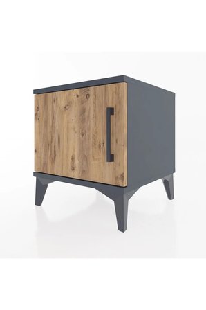 Luna Komodin Tek Kapaklı Antrasit-Çam 44x44x48 cm - Şık ve Fonksiyonel - Sehpa - Mini Dolap - Yatak Odası - Antre - Salon