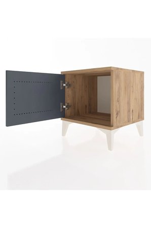 Luna Komodin 44x44x48 cm | Tek Kapaklı, Çam-Antrasit, Şık Tasarım - Mini Dolap