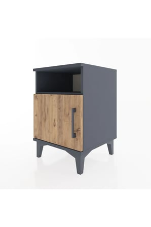 Luna Antrasit-Çam Tek Raflı Tek Kapaklı Komodin 44x44x64 - Antre - Sehpa - Yatak Odası - Mini Dolap - Balkon - Salon