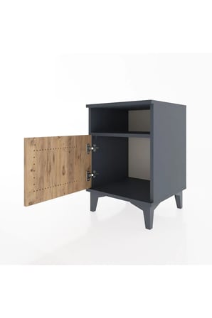 Luna Antrasit-Çam Tek Raflı Tek Kapaklı Komodin 44x44x64 - Antre - Sehpa - Yatak Odası - Mini Dolap - Balkon - Salon