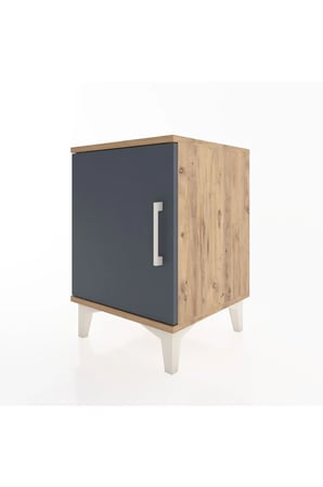 Luna Komodin Çam-Antrasit Tek Kapaklı Raflı 44x44x64 Cm - Kare Komodin - Antre - Mini Dolap - Sehpa - Salon - Yatak Odası