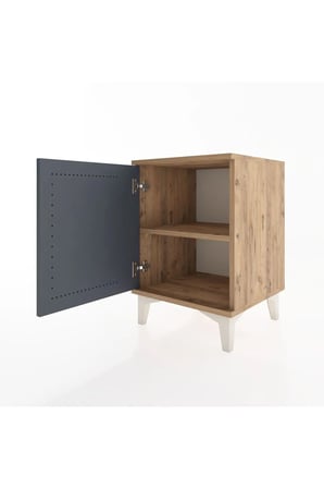 Luna Komodin Çam-Antrasit Tek Kapaklı Raflı 44x44x64 Cm - Kare Komodin - Antre - Mini Dolap - Sehpa - Salon - Yatak Odası