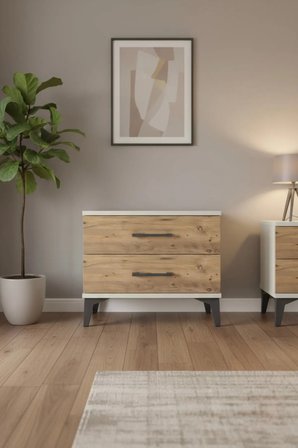 Luna Komodin 2 Çekmeceli 60x44x48 Aytaşı-Çam: Şıklık ve Fonksiyonellik - Mini Dolap - Sehpa - Salon - Yatak Odası - Antre