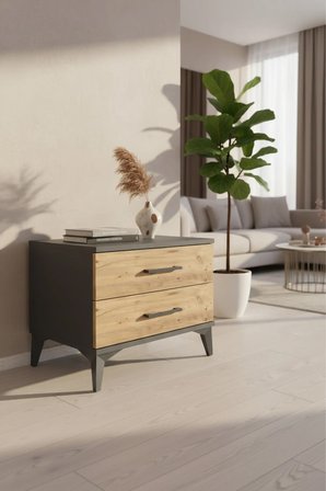 Luna Komodin 2 Çekmeceli Antrasit-Çam 60x44x48 cm: Şıklık ve Fonksiyonellik - Yatak Odası - Sehpa - Salon - Antre - Balkon - Mini Dolap