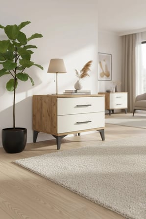 Luna Komodin 2 Çekmeceli 60x44x48: Atlas Çam & Aytaşı Modern Şıklık - Mini Dolap