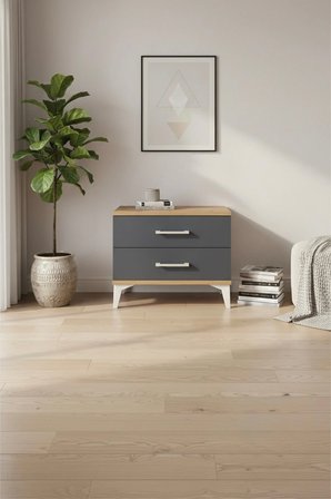 Luna 2 Çekmeceli Komodin: Şık Çam-Antrasit Tasarım 44x44x48 cm - Mini Dolap - Sehpa - Salon - Yatak Odası - Antre