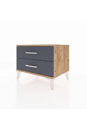 Luna 2 Çekmeceli Komodin: Şık Çam-Antrasit Tasarım 44x44x48 cm - Mini Dolap - Sehpa - Salon - Yatak Odası - Antre