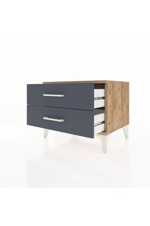 Luna 2 Çekmeceli Komodin: Şık Çam-Antrasit Tasarım 44x44x48 cm - Mini Dolap - Sehpa - Salon - Yatak Odası - Antre