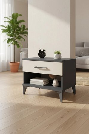 Luna Komodin 1 Çekmeceli 44x44x48 Antrasit-Aytaşı | Modern Yatak Odası - Antre - Salon - Mini Dolap - Balkon - Sehpa