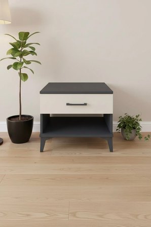 Luna Komodin 1 Çekmeceli 44x44x48 Antrasit-Aytaşı | Modern Yatak Odası - Antre - Salon - Mini Dolap - Balkon - Sehpa